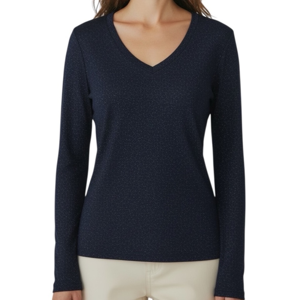 NWT WHITE HOUSE BLACK MARKET Slate Blue Shimmer Long Sleeve Top Size Medium